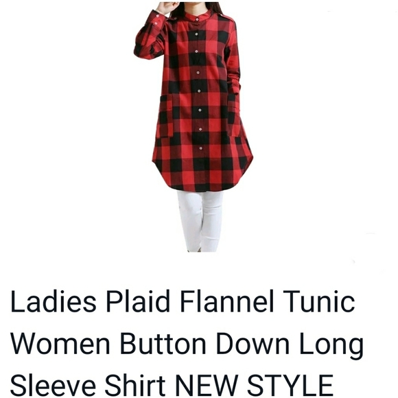 COTTON FLANNEL TUNIC DRESS RED & BLACK - Picture 3 of 3